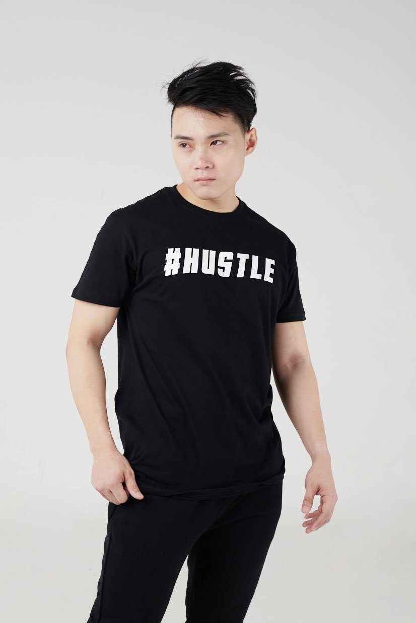 Black|Rigorer "#HUSTLE " Graphic Crew Neck T-Shirt [GSS003]